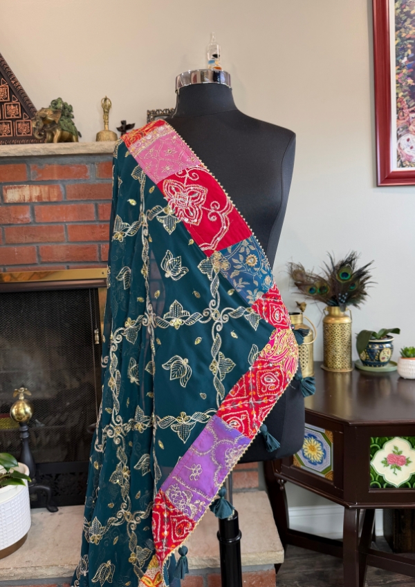 Dark Teal Multicolor Vintage Dupatta